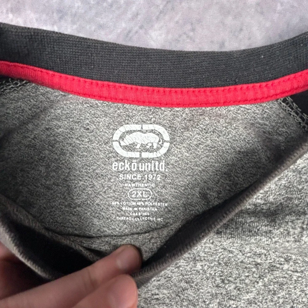 Vintage Ecko Unltd Raglan Graphic T Shirt Mens 2XL Grey Black Y2K Streetwear - Picture 5 of 7